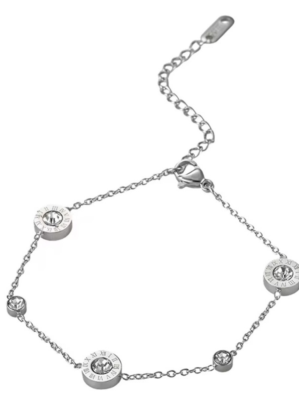 Sterling Silver Crystal Disc Chain Bracelet - Elegant Women’s Jewelry